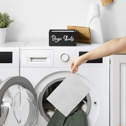 Wood Dryer Sheet Holder - Laundry Sheets Container with Lid - Farmhouse Laundry Room Organization and Storage for Laundry Room Decor and Accessories - Fabric Sheet Dispenser, Black