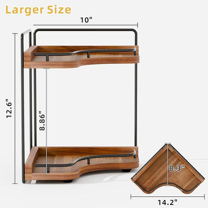 2-Tier Corner Bathroom Counter Organizer with Embedded Screw Holes, Secure & Stable Wood Vanity Shelf for Makeup and Skincare Essentials - Space Saving Bathroom Countertop Storage(Acacia wood-Brown)