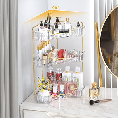 GTI 3-Tier Corner Bathroom Counter Organizer, Large Capacity Makeup Organizer Countertop, Perfume Cosmetics Skincare Vanity Organizers, Exquisite Countertop Storage for Women (Clear)