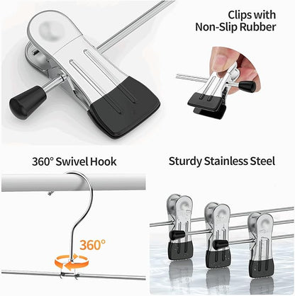 Pants Hangers with Clips: 12Pack Skirt Hangers for Women Metal Adjustable Trouser Hangers for Jeans Shorts Dress - Black