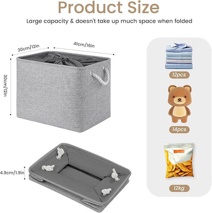 Large Storage Baskets- 16x12x12 inch Storage Bins for Shelves and Closet Organizing, Foldable Fabric Bin for Home Organization Clothes and Laundry (3-Pack, Gray)
