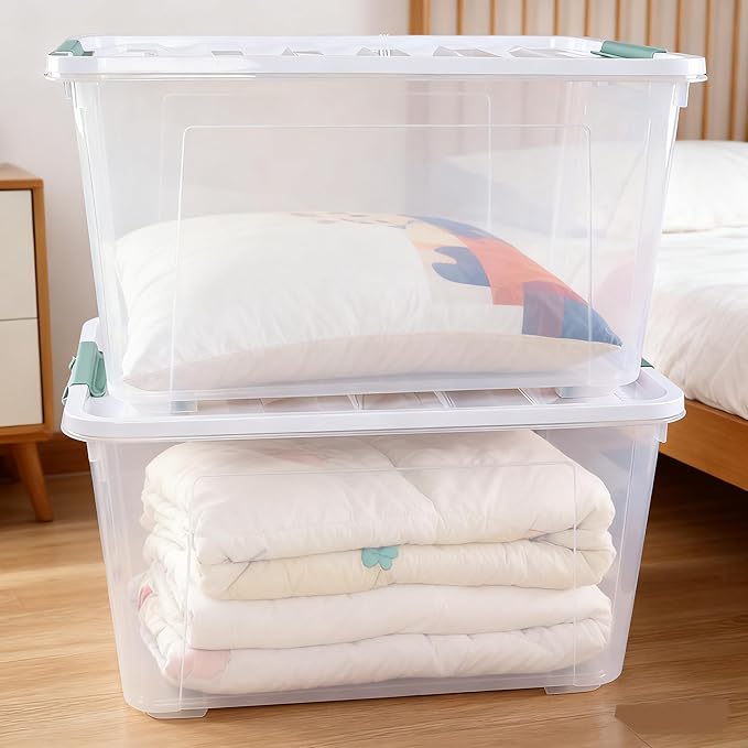 4-Pack Large Clear Plastic Storage Organizer Bins w/Lids, 85 Quart, Clear Stackable Container Boxes for Bedroom, Bathroom, Garage, and Office Organization