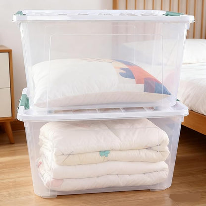 4-Pack Large Clear Plastic Storage Organizer Bins w/Lids, 85 Quart, Clear Stackable Container Boxes for Bedroom, Bathroom, Garage, and Office Organization