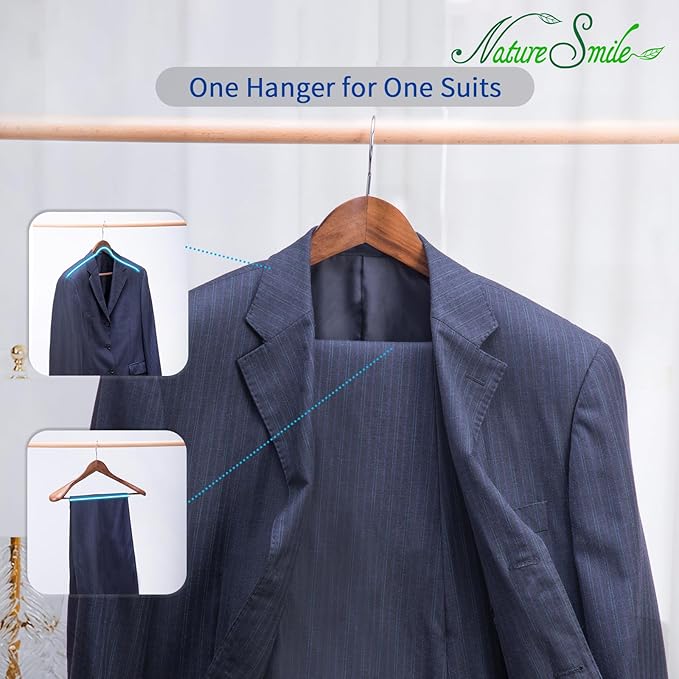 Nature Smile Luxury Wooden Suit Hangers 6 Pack Wood Coat Hangers Jacket Outerwear Shirt Hangers,with Extra-Wide Shoulder, 360 Degree Swivel Hooks & Anti-Slip Bar with Screw(Retro Color)