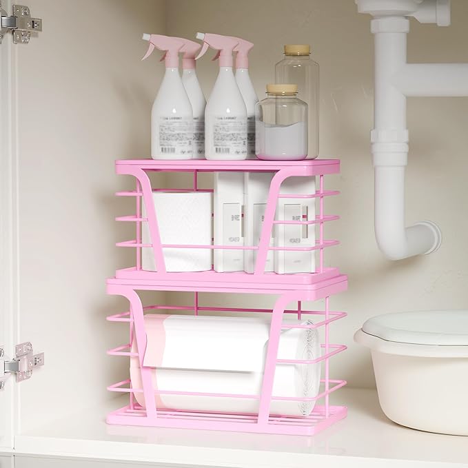 TIDIIABODE 2 Pack Pink Trash Bag Holder - Stackable Garbage Bag Dispenser with Bamboo Top, Kitchen Accessories & Decor, Wall Mount Storage for Kitchen, Home, Bathroom Decor & Gifts