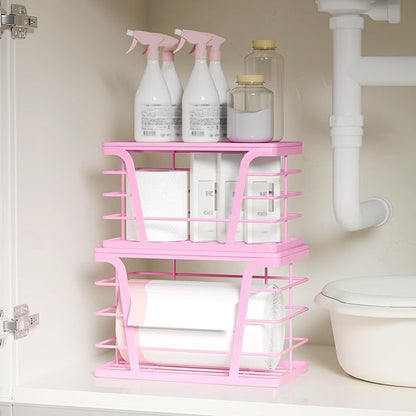 TIDIIABODE 2 Pack Pink Trash Bag Holder - Stackable Garbage Bag Dispenser with Bamboo Top, Kitchen Accessories & Decor, Wall Mount Storage for Kitchen, Home, Bathroom Decor & Gifts