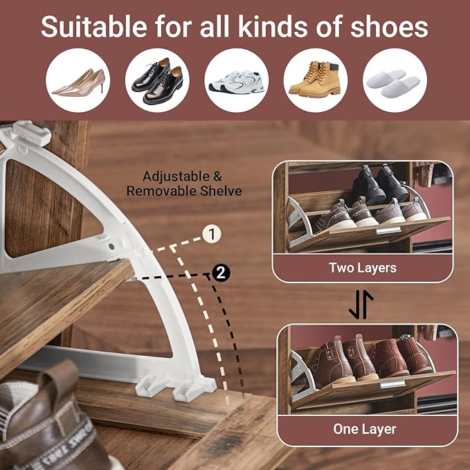 Haotian Shoe Cabinet Storage for Entryway, Narrow Shoe Cabinet with Three Flip Drawers to Save Space, Shoe Rack Cabinet for Front Door Entrance Hallway (Natural)
