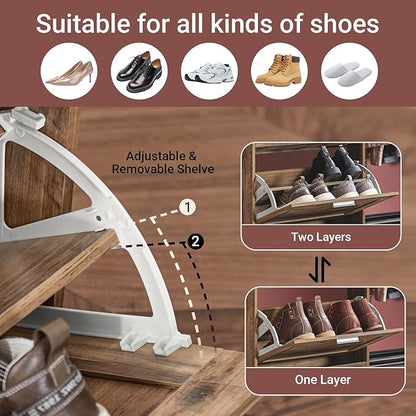 Haotian Shoe Cabinet Storage for Entryway, Narrow Shoe Cabinet with Three Flip Drawers to Save Space, Shoe Rack Cabinet for Front Door Entrance Hallway (Natural)