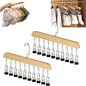 Closet Organizer with 10 Clips, Space Saving Hanging Closet Organizer, Space-Saving Hat Scarf Clothespins for Jeans Skirts Socks Pant Hangers (Wood-10 Clips, 2PCS)