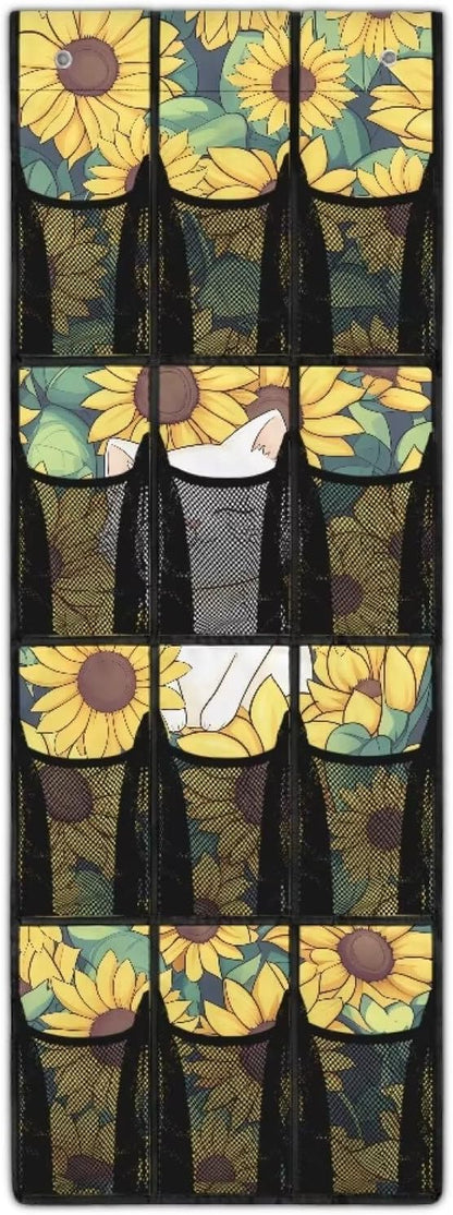 Sunflower Cat Simple Houseware 12 Pockets,Over The Door Hanging Shoe Organizer,Small Item Storage Bag,Hanging Shoe Rack for Door Sneaker Hanger Boot Storage,Closet Rack for Home