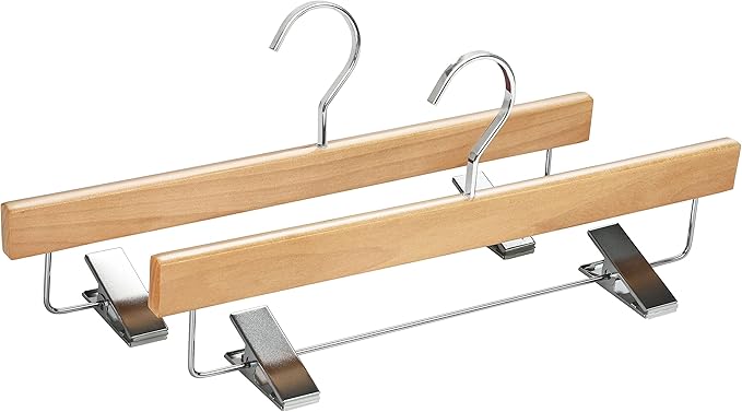 TOPIA HANGER Pants Hangers, Luxury Natural Wooden Skirts Hangers with 2 Big Premium Metal Clips and 360° Swivel Anti-Rust Flat Hook, 20 Pack Boutique Hanger for Skirts, Trousers, Jeans, Slacks, CT03N