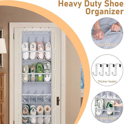 MISSLO Clear Over The Door Shoe Organizer Hanging Shoe Rack for Door Hanger Deep Pocket Sneaker Holder
