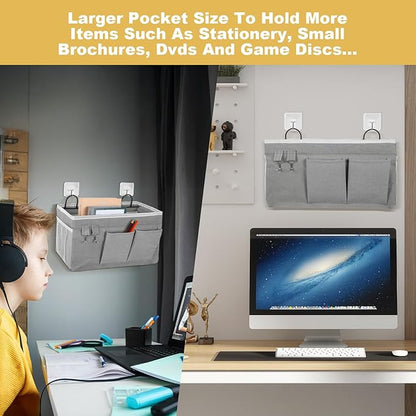 2pcs Large Wall Hanging Storage Bag, Door Closet Linen Fabric Pockets Organizer, Waterproof Multi Functional for Living Room Bedroom Bathroom Kitchen Office RV Camper with Hooks Grey