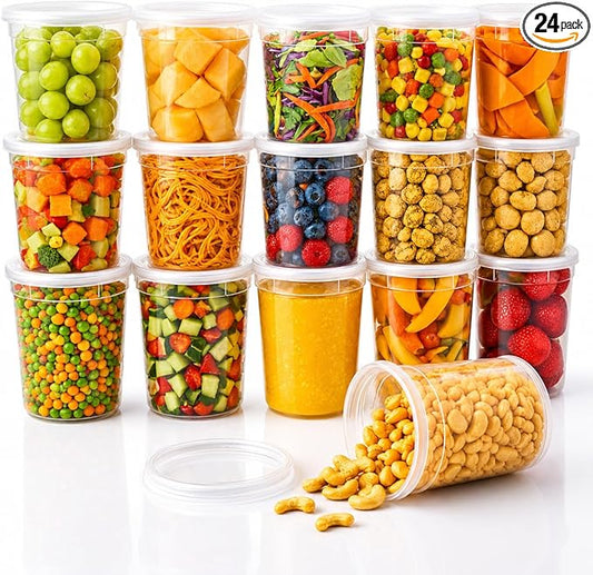 Healthy Packers 32oz Deli Containers with Lids for Food (24 pack) - Food Storage & Soup Clear 32 oz Plastic Deli Cups - BPA Free | Leakproof - Microwaveable - Reusable - Dishwasher & Freezer Safe