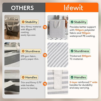 Lifewit 2 Pack Laundry Basket 100L Each, Collapsible Clothes Hamper with Reinforced Handles, Freestanding Waterproof Design for Bedroom and Laundry Room, Grey&Pink 200L Total