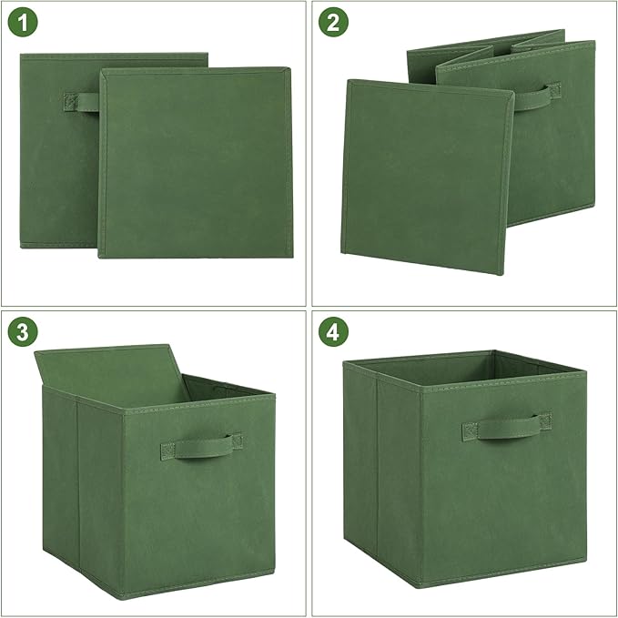Stero Fabric Storage Bins 6 Pack Fun Colored Durable Storage Cubes with Fabric Handles Foldable Cube Baskets for Home, Kids Room, Closet and Toys Organization Dark Green