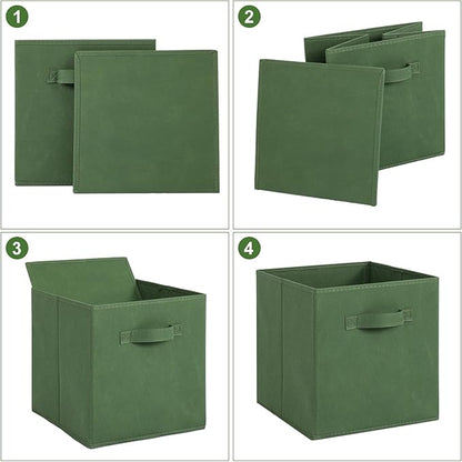Stero Fabric Storage Bins 6 Pack Fun Colored Durable Storage Cubes with Fabric Handles Foldable Cube Baskets for Home, Kids Room, Closet and Toys Organization Dark Green