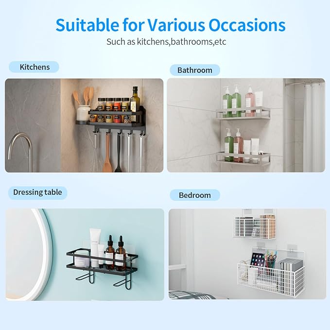 Elegant Shower Caddy Adhesive Replacement, 6 PCS Strong Waterproof Adhesive Hooks and Strips for Shower Shelf and Bathroom Storage Shelves, No Drilling Also Fit Kitchen Rack
