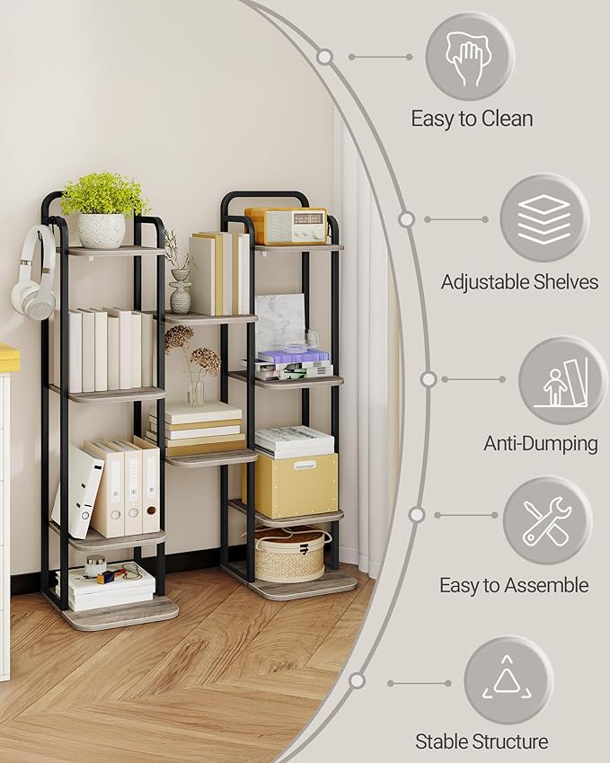 Hzuaneri 6 Tiers Vertical Shoe Rack, Narrow Shoe Tower, Tall Shoes Shelf with 2 Hooks, Adjustable Shelves, Corner Shoes Shelves for Small Spaces, Entryway, Living Room, Greige, SR04205B
