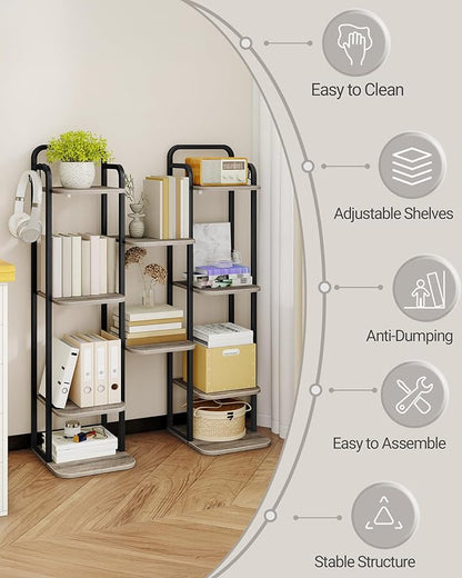 Hzuaneri 6 Tiers Vertical Shoe Rack, Narrow Shoe Tower, Tall Shoes Shelf with 2 Hooks, Adjustable Shelves, Corner Shoes Shelves for Small Spaces, Entryway, Living Room, Greige, SR04205B