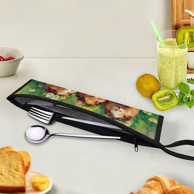 Guniea Pig Cutlery Flatware Organziers for Straw Spoon Fork Chopsticks Utensil Holder Travel Tableware Carrying Bag Reusable Portable Storage Case