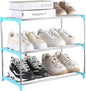 Small Shoe Rack, Narrow Stackable Shoe Shelf Organizer for Entryway, Doorway and Bedroom Closet (3-Tier, Blue)