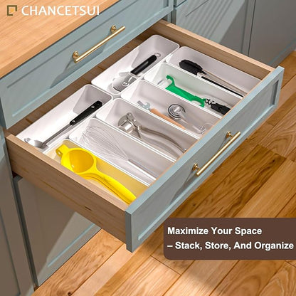 CHANCETSUI Stackable Utensil Organizer For Kitchen Flatware: Plastic Kitchen Cutlery Holder Trays, Cooking Silverware Storage For Drawer, Cabinets, Countertops Supplies