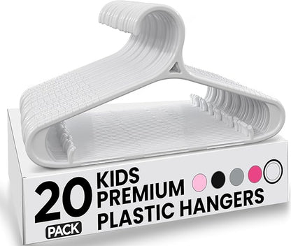 Utopia Home Kids Hangers 20 Pack - 11 Inch Plastic Baby Hangers for Closet - Childrens Hanger for Clothes & Infant Hanger for Closet - Non-Slip Shoulder Grooves, Strap Hooks & Pants Bar (White)