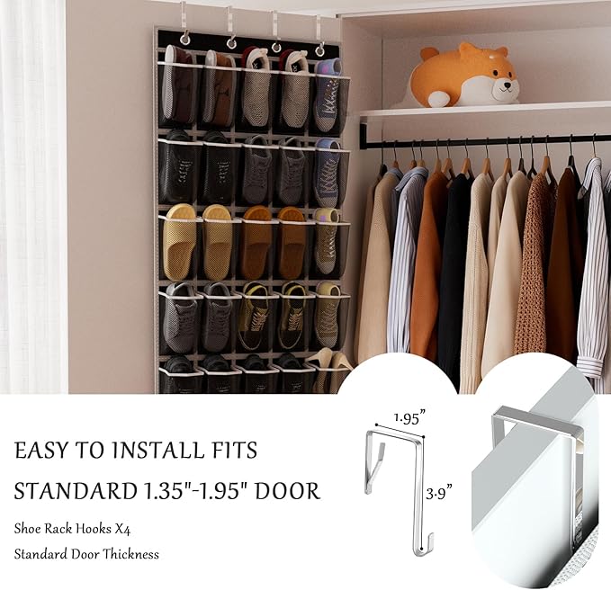 homyfort Over the Door Shoe Organizer, 40 Large Breathable Mesh Pocket,Space Saving Hanging Shoe Rack,Shoe Storage Holder for Entryway Bedroom Closet