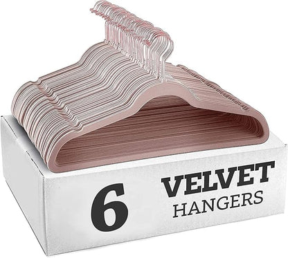 Non-Slip Velvet Hangers - Ultra Thin Space Saving Suit Hanger with 360 Degree Swivel Hook - Strong and Durable Velvet Clothes Hangers - Coat Hangers for a No Hanger Marks (Pink, Pack of 6)