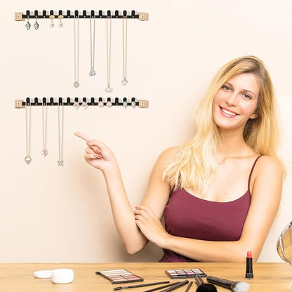 Wall Necklace Holder Hanging Jewelry Organizer 2 Pack Metal Necklace Organizer, Space-saving Jewelry Display for Necklaces & Earrings, Screws Included, Black