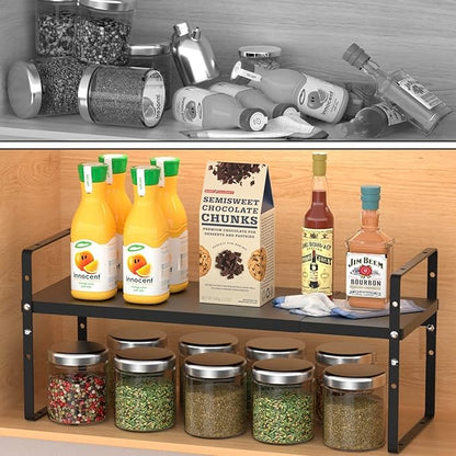 Jojocross Expandable Stackable Spice Rack Cabinet Shelf Organizer in Cabinets Shelves Kitchen Cupboard Organization Stack up Racks Pantry Countertop Storage Medium/Black 2 Packs