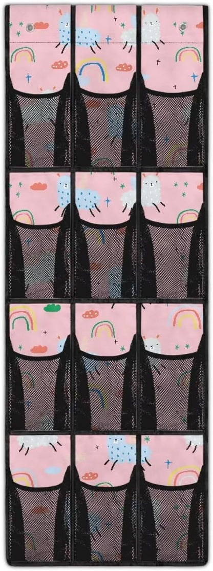 Pink Door Hanger Organizer 12 Pockets Shoe Holder Hanger for Living Room Cute Alpaca Over The Door Shoe Organizer Space Saving Wall Hanging Storage for Closet