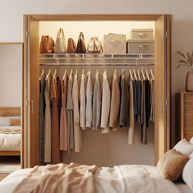 COSTWAY Closet Shelves Wall Mounted, Closet Shelf with Hanging Rod, Ventilated Metal Wire Shelving Kit, Wire Wall Shelf for Laundry Room, Bedroom, Home, Mounting Accessories Included (4 ft x 12 in)