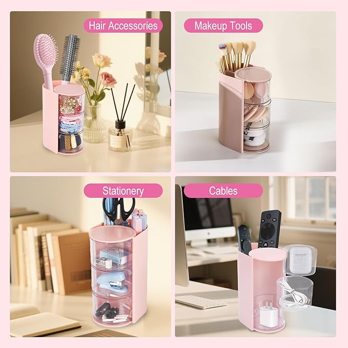 Hair Accessory Organizer & hair brush organizer, 2-Layer Clear Hair Accessories Organizer Rotatable Small Jewelry Box for Clip Earring Necklaces, The Latest Gift for A Girl. (White) Hair Caddy