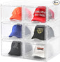 Hat Organizer Box,Stackable Clear Baseball Caps Holder Box Containers with Magnetic Door for Hats Snapback Cap Storage,Clear Hat Storage with Magnetic Door, Holds 60 Hats(clear, 6 pack)