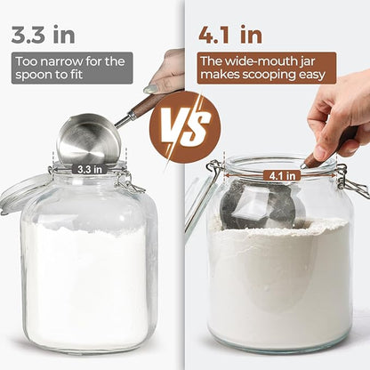 ComSaf 2 Pack 0.7 Gallon (88 Oz) Large Glass Jars with Airtight Lids, Wide Mouth Fermenting Jar for Pantry, Bulk Food Storage Canister for Flour, Sourdough Starter, Pickling, with Scoop