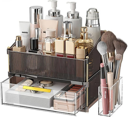 INVSSENE Stackable Makeup Organizer Countertop, Storage Perfume Skincare Cosmetic Lipstick Face Mask Makeup Brush Holder Palettes, Ideal for Vanity Bathroom Counter