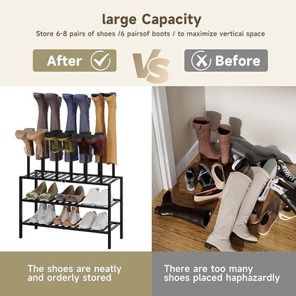 Boot Rack for Tall Boots Organizer,3-Tier Multiuse Shoe Rack and Boot Storage Rack,for Tall Boots,Sneakers,High-Heel (Black, 3-Tier)