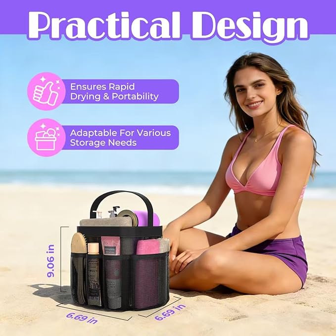 Mesh Shower Caddy Portable with 8 Upgraded Deeper Pockets,Hanging Caddy Dorm Basket, Quick Dry Shower Bag