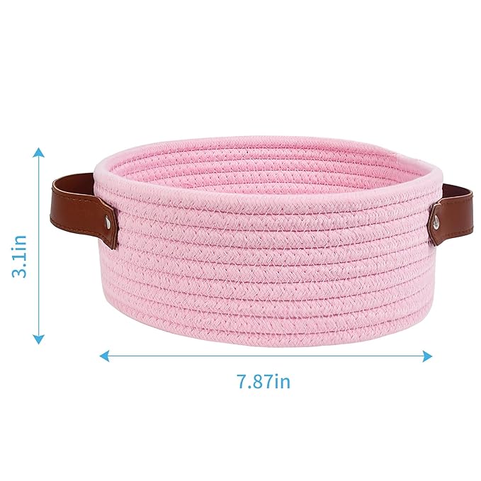 ABenkle Small Storage Basket, Mini Cotton Rope Storage Bin, Cute Tiny Shelf Baskets, Boho Decorative Toy Organizer for Nursery, Spa, Empty Gift Basket - XS, Pink