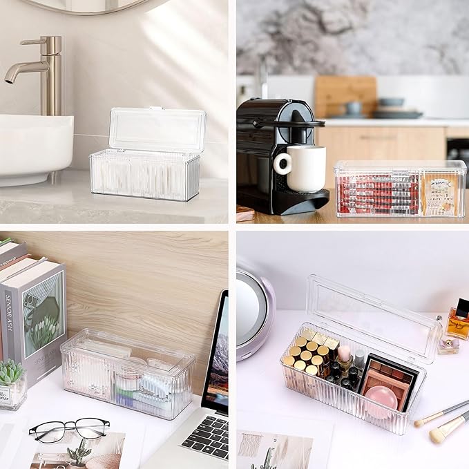Plastic Clean Pads Holder Rectangular Pad Dispenser for Makeup Desktop Organizer with Lid for Bathroom Vanity