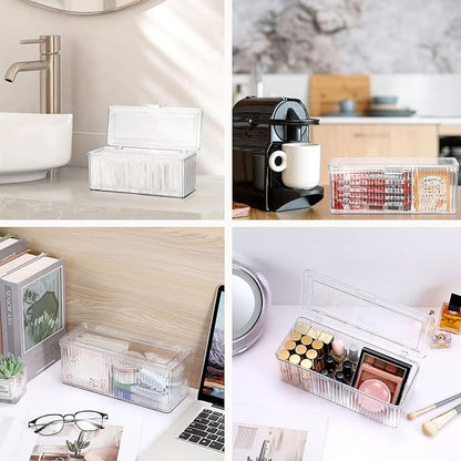 Plastic Clean Pads Holder Rectangular Pad Dispenser for Makeup Desktop Organizer with Lid for Bathroom Vanity