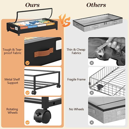 Yecaye 70 L Under Bed Storage with Wheels, 3 Pack Larger Capacity Under Bed Storage Containers, Underbed Shoe Storage Organizer, Rolling Under Bed Metal Drawers for Clothes, Blankets, Black