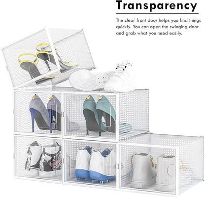 Clear Storage Bins, 6 Pack Stackable Plastic Shoe Boxes with Lids, Ideal for Closet Organization & Display (Medium)