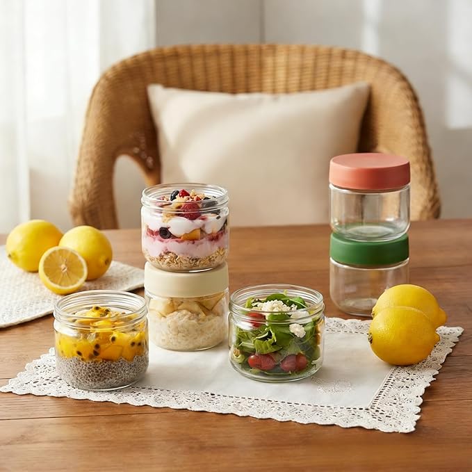 Cididu 8 Pack Overnight Oats Container with Lids, 10 Oz Clear Glass Yogurt Storage Jar, Leak Proof Empty Glass Candy Jar for Food Prep, Spice, Snacks, Jam, Beans, Cereal, Kitchen, Airtight