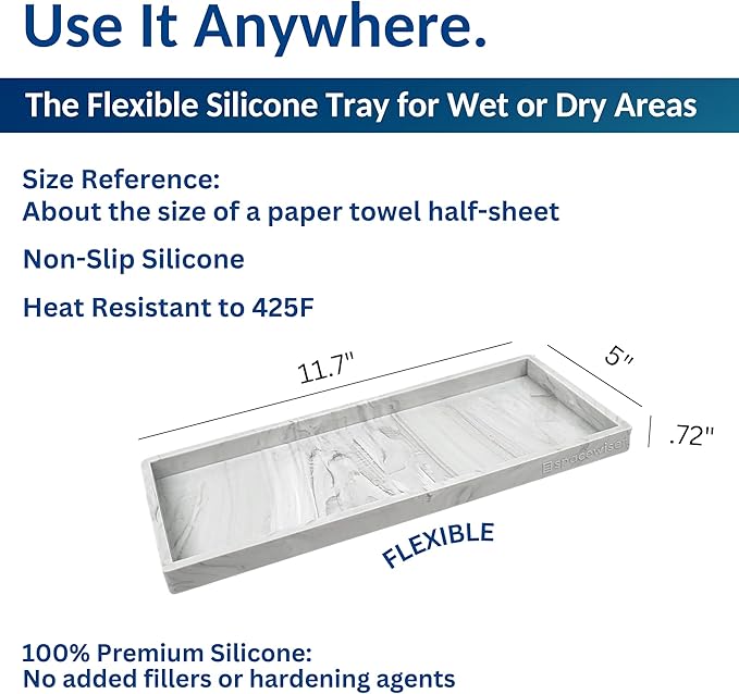 Spacewiser Countertop and Vanity Tray - 2 PC Large 11.7" Silicone Bathroom Trays, Counter Organizer, Dish Soap Sponge Holder Kitchen Sink Tray Organizer, Sink Caddy Toothbrush Key Kitchen Soap Trays