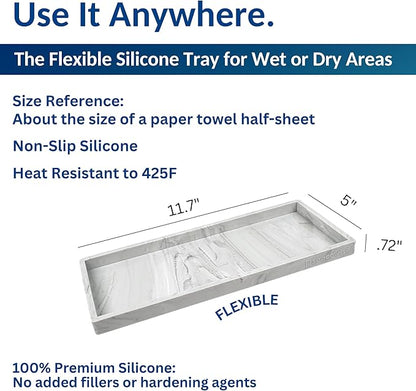 Spacewiser Countertop and Vanity Tray - 2 PC Large 11.7" Silicone Bathroom Trays, Counter Organizer, Dish Soap Sponge Holder Kitchen Sink Tray Organizer, Sink Caddy Toothbrush Key Kitchen Soap Trays