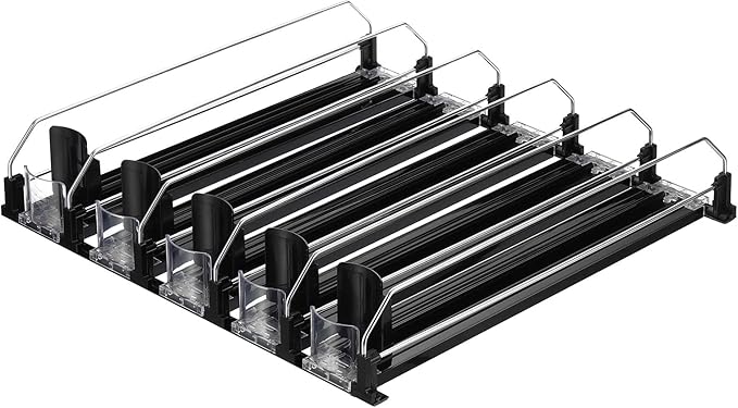 uxcell 5pcs Drink Organizer for Refrigerator, Self-Pushing Soda Can Organizer Width Adjustable Drink Dispenser Beverage Pusher for Fridge Pantry Vending Machine, Black