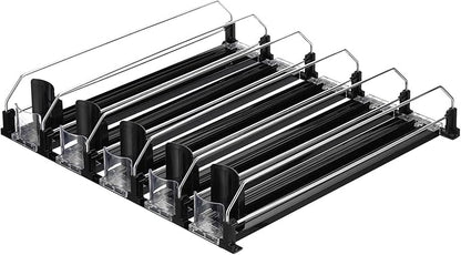 uxcell 5pcs Drink Organizer for Refrigerator, Self-Pushing Soda Can Organizer Width Adjustable Drink Dispenser Beverage Pusher for Fridge Pantry Vending Machine, Black